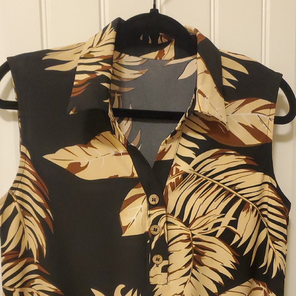 Cupshe Black and Tan Leaf Print Sundress Size M. - Picture 4 of 12